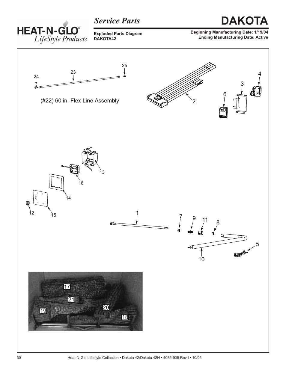 Dakota, Service parts | Hearth and Home Technologies Heat-N-Glo Dakota 42 User Manual | Page 30 / 36