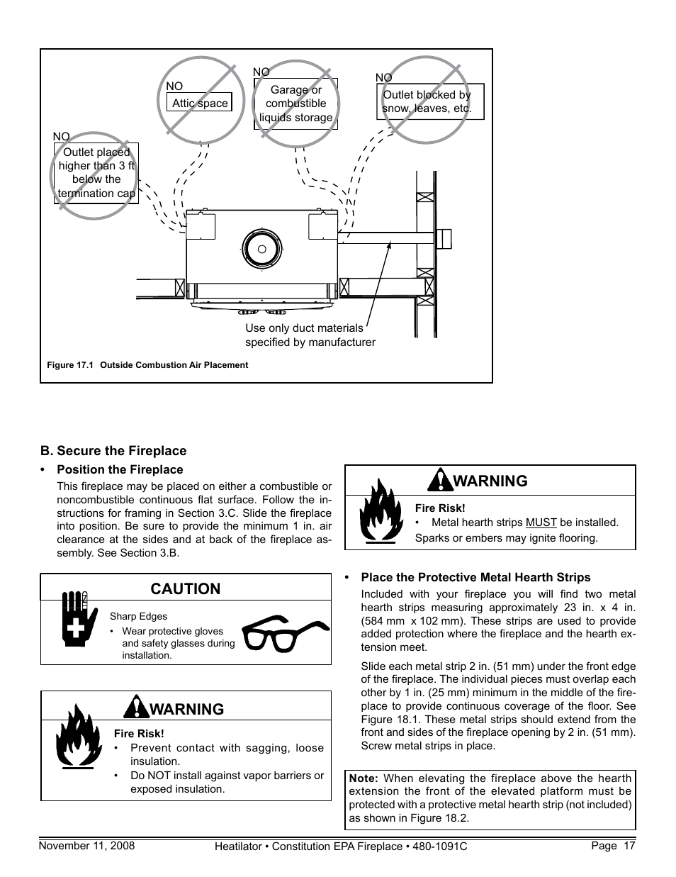 Warning, Caution | Hearth and Home Technologies C-40 User Manual | Page 17 / 72