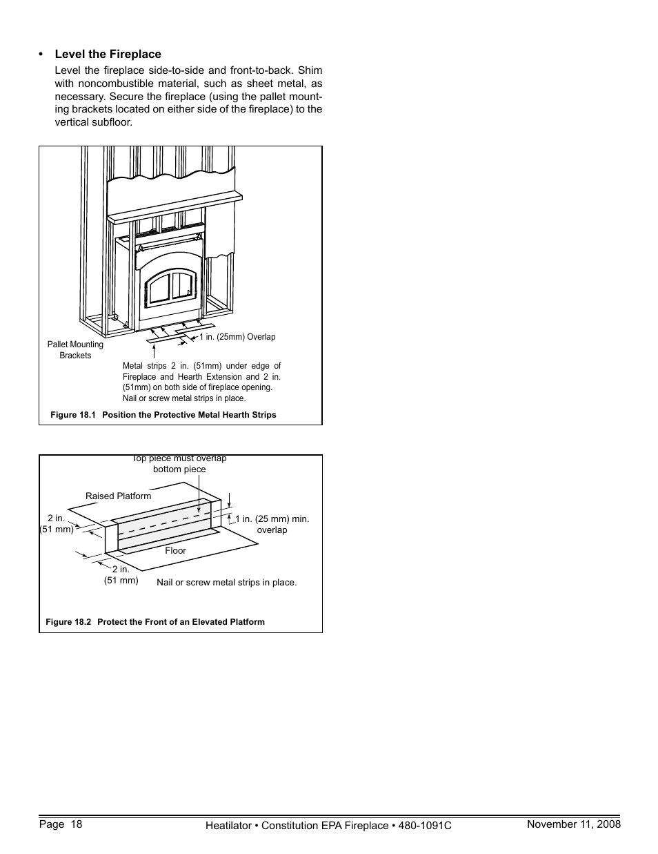 Level the fireplace | Hearth and Home Technologies C-40 User Manual | Page 18 / 72