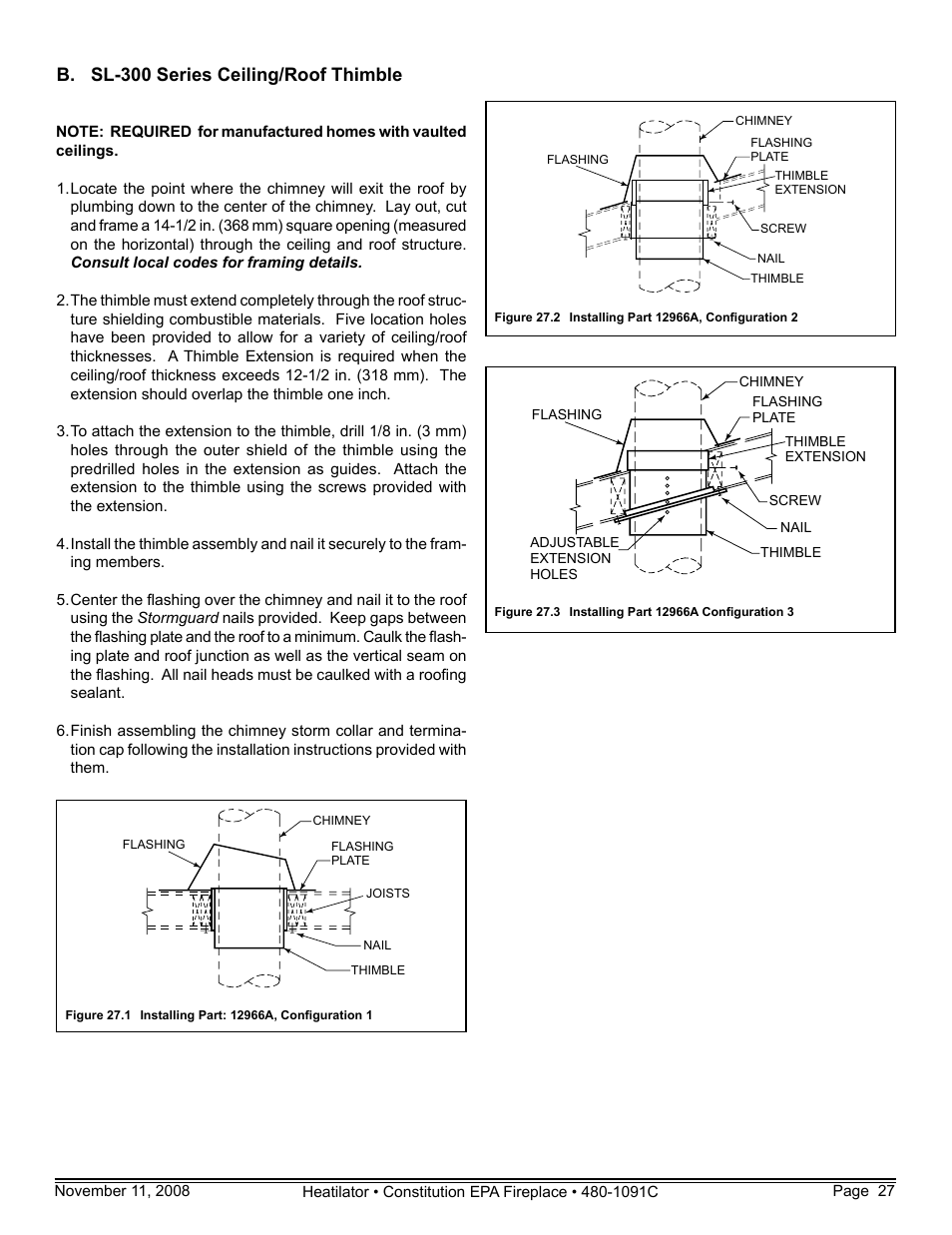 B. sl-300 series ceiling/roof thimble | Hearth and Home Technologies C-40 User Manual | Page 27 / 72