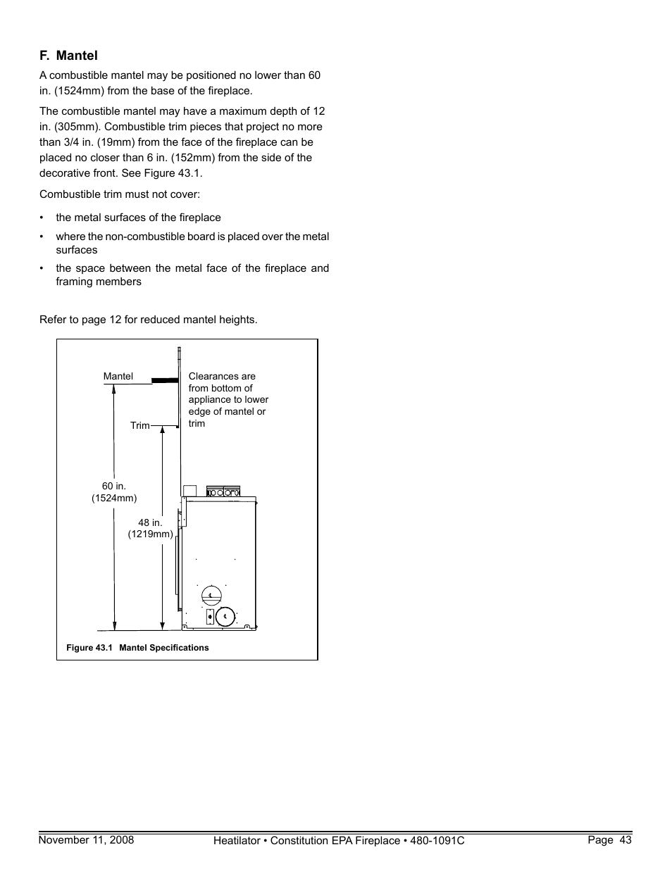 F. mantel | Hearth and Home Technologies C-40 User Manual | Page 43 / 72