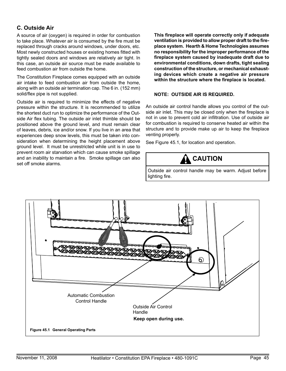 Caution | Hearth and Home Technologies C-40 User Manual | Page 45 / 72