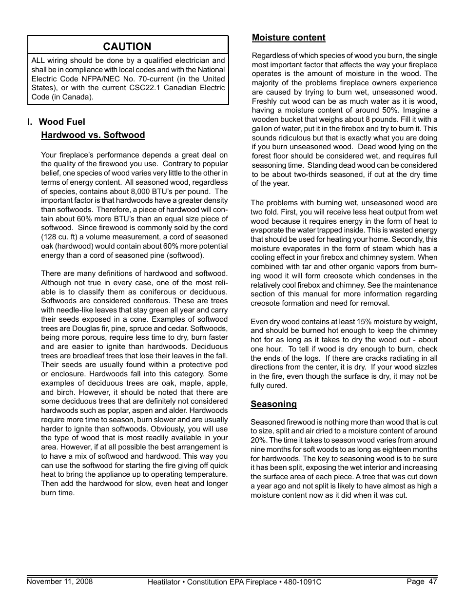 Caution | Hearth and Home Technologies C-40 User Manual | Page 47 / 72