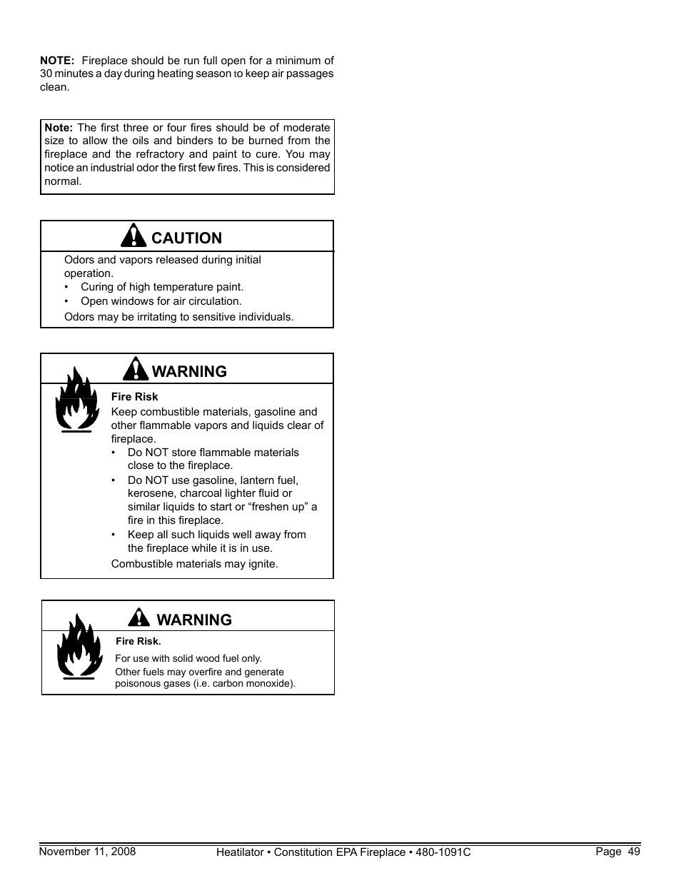 Warning, Caution | Hearth and Home Technologies C-40 User Manual | Page 49 / 72