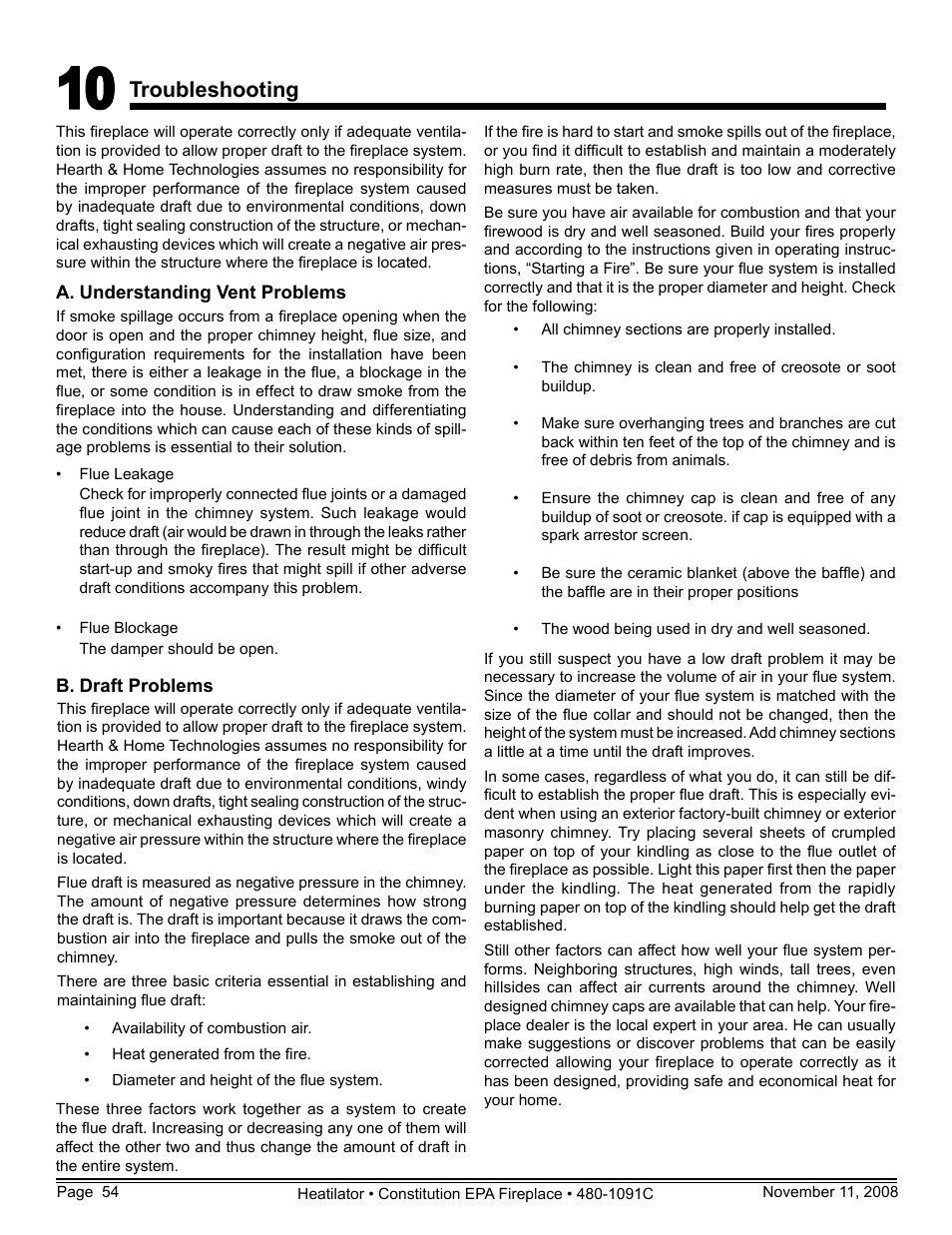 Troubleshooting | Hearth and Home Technologies C-40 User Manual | Page 54 / 72