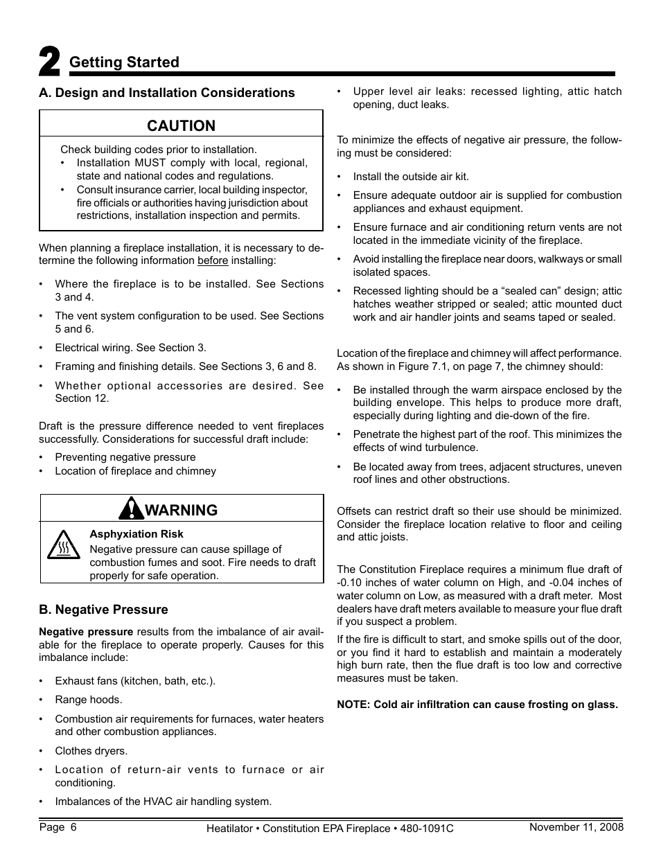 Getting started, Warning, Caution | Hearth and Home Technologies C-40 User Manual | Page 6 / 72