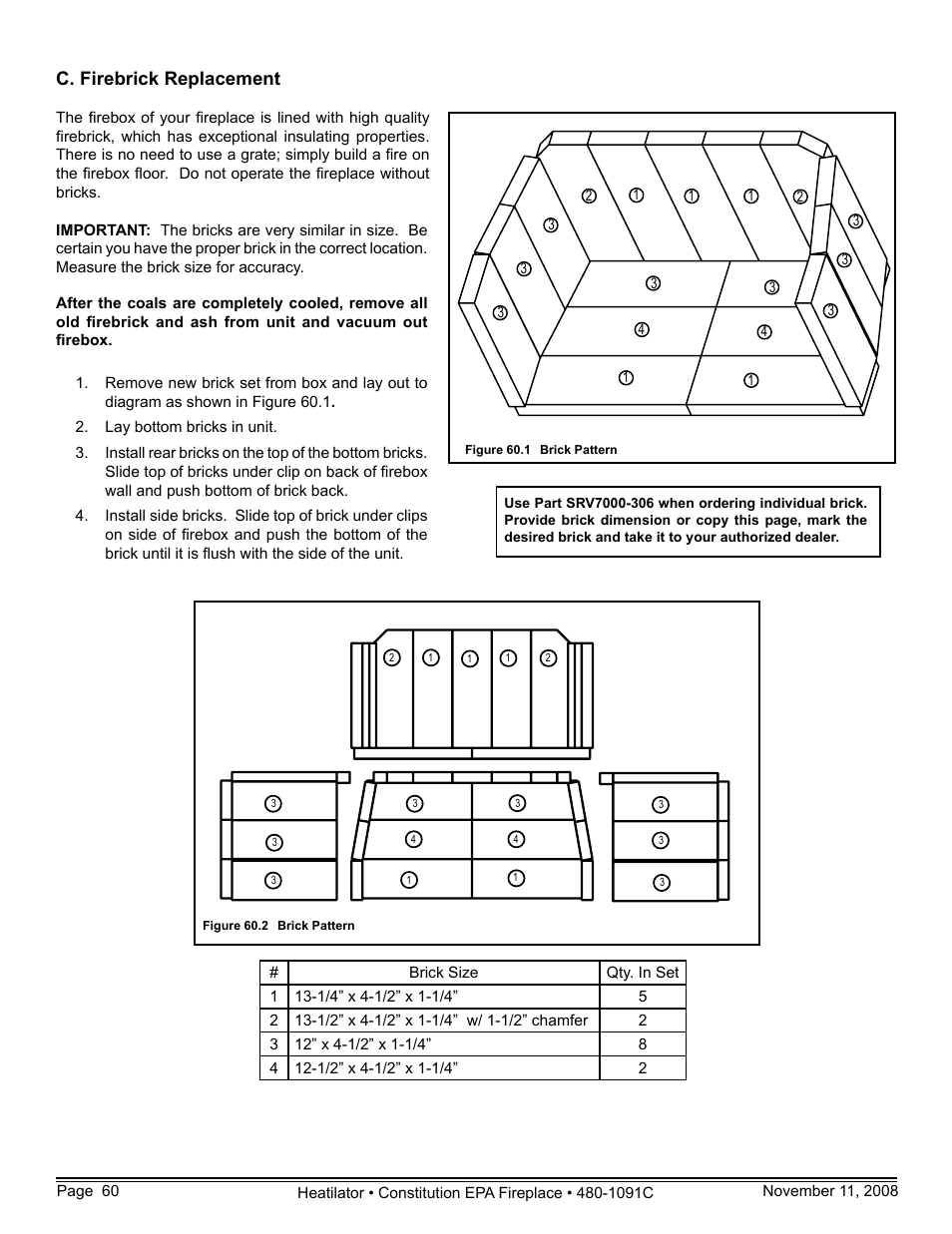 C. firebrick replacement | Hearth and Home Technologies C-40 User Manual | Page 60 / 72
