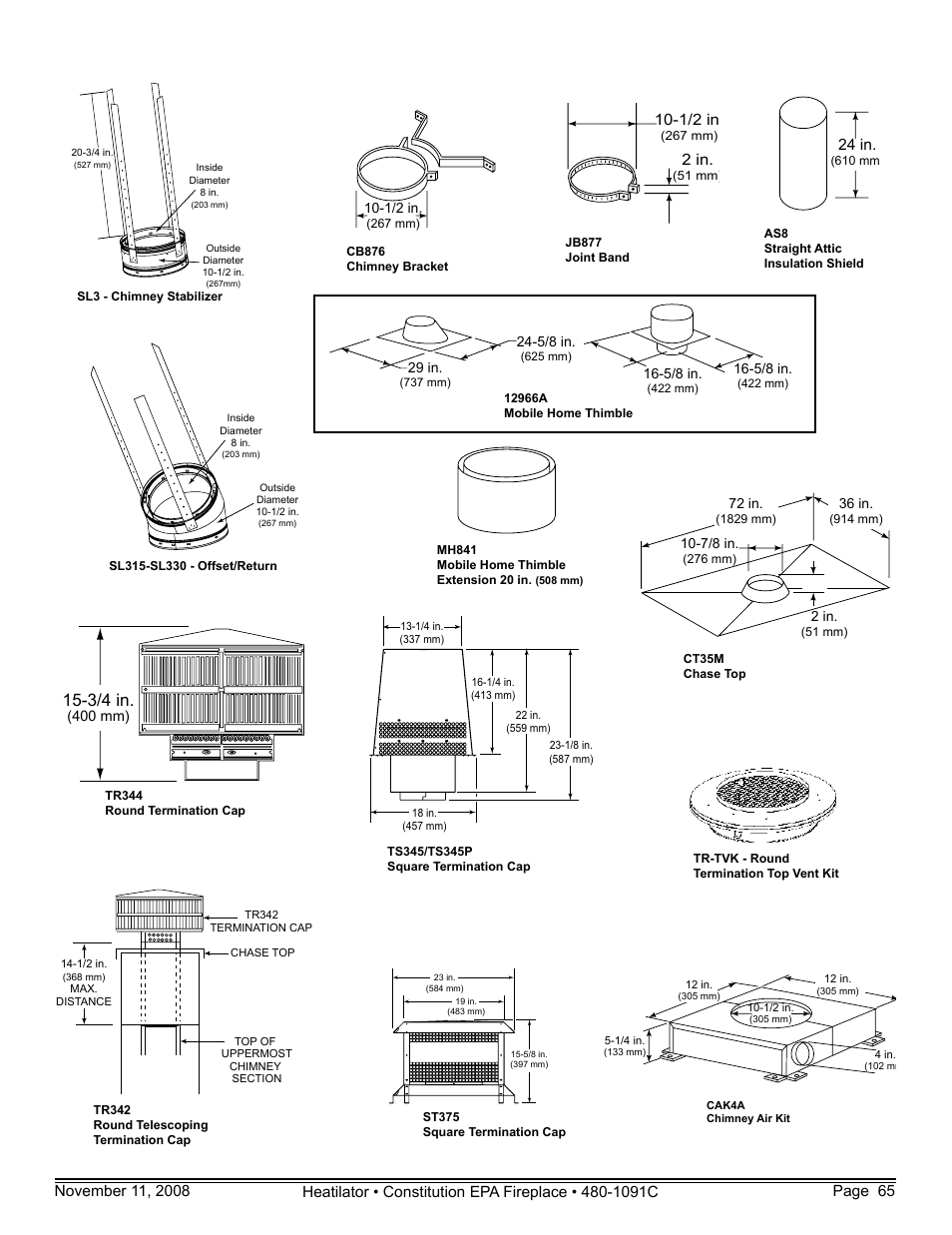 3/4 in, 24 in, 2 in | 1/2 in | Hearth and Home Technologies C-40 User Manual | Page 65 / 72