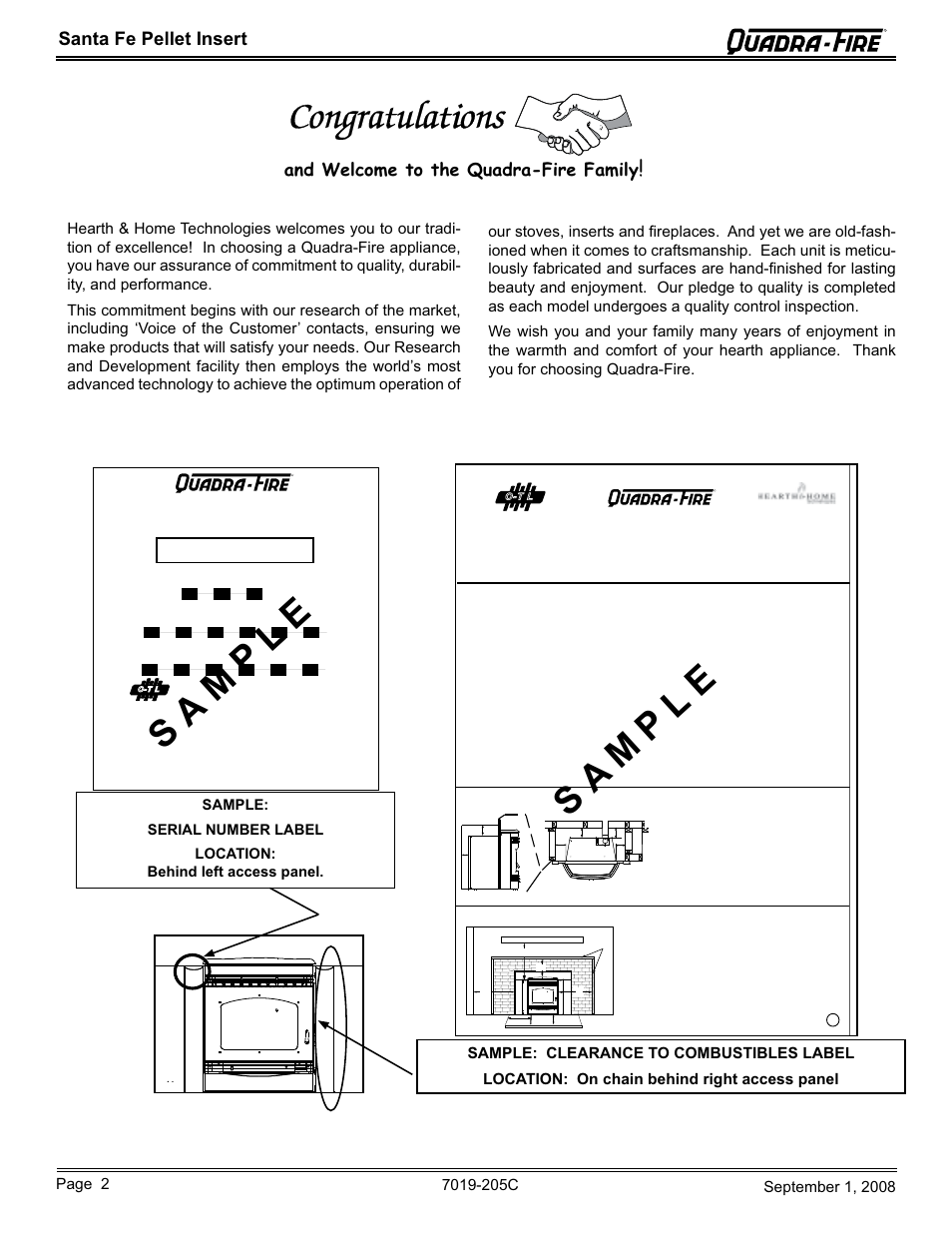 Santa fe pellet insert, And welcome to the quadra-fire family | Hearth and Home Technologies Santa Fe Pellet Insert SANTAFEI-B User Manual | Page 2 / 52