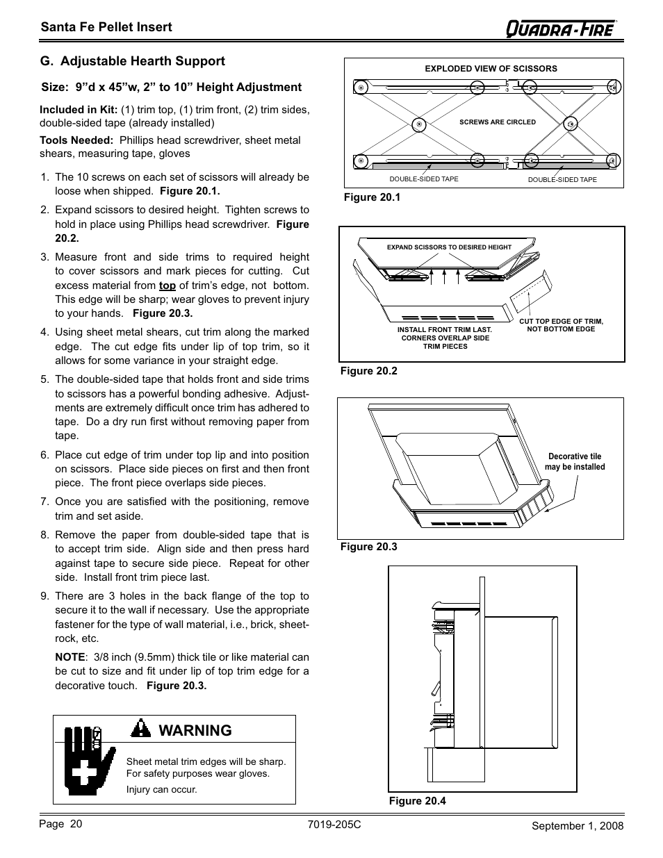 Warning | Hearth and Home Technologies Santa Fe Pellet Insert SANTAFEI-B User Manual | Page 20 / 52