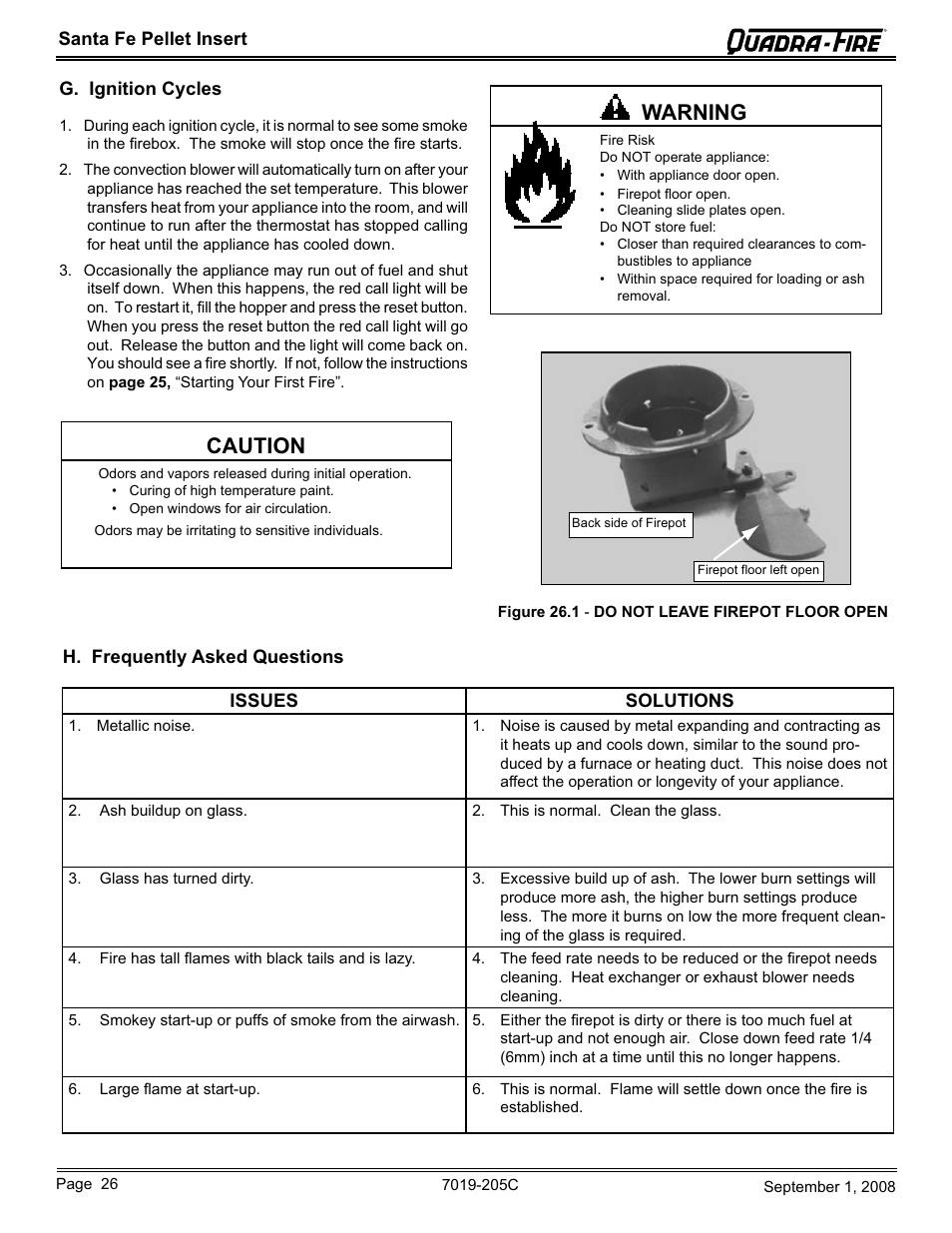 Caution warning | Hearth and Home Technologies Santa Fe Pellet Insert SANTAFEI-B User Manual | Page 26 / 52
