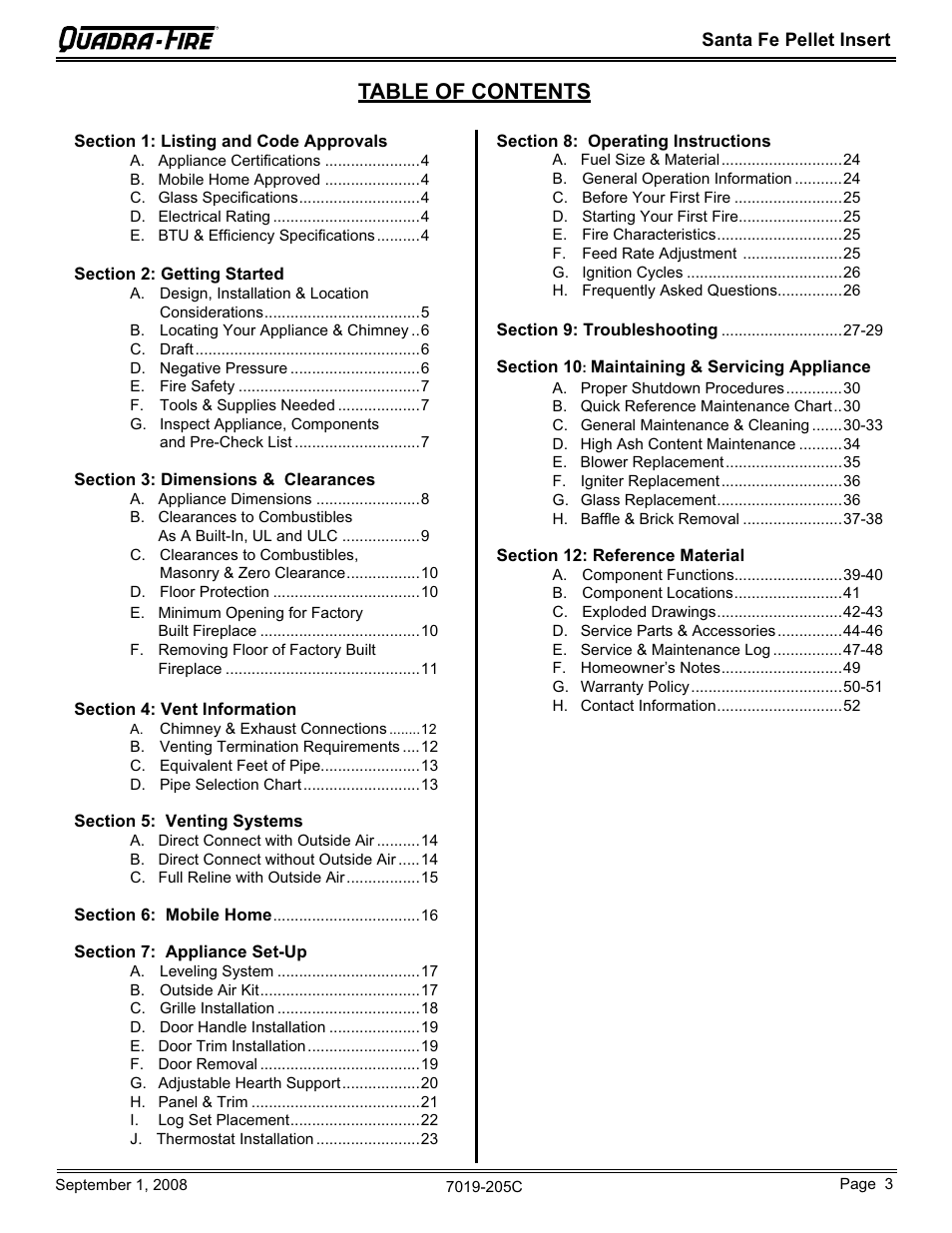 Hearth and Home Technologies Santa Fe Pellet Insert SANTAFEI-B User Manual | Page 3 / 52