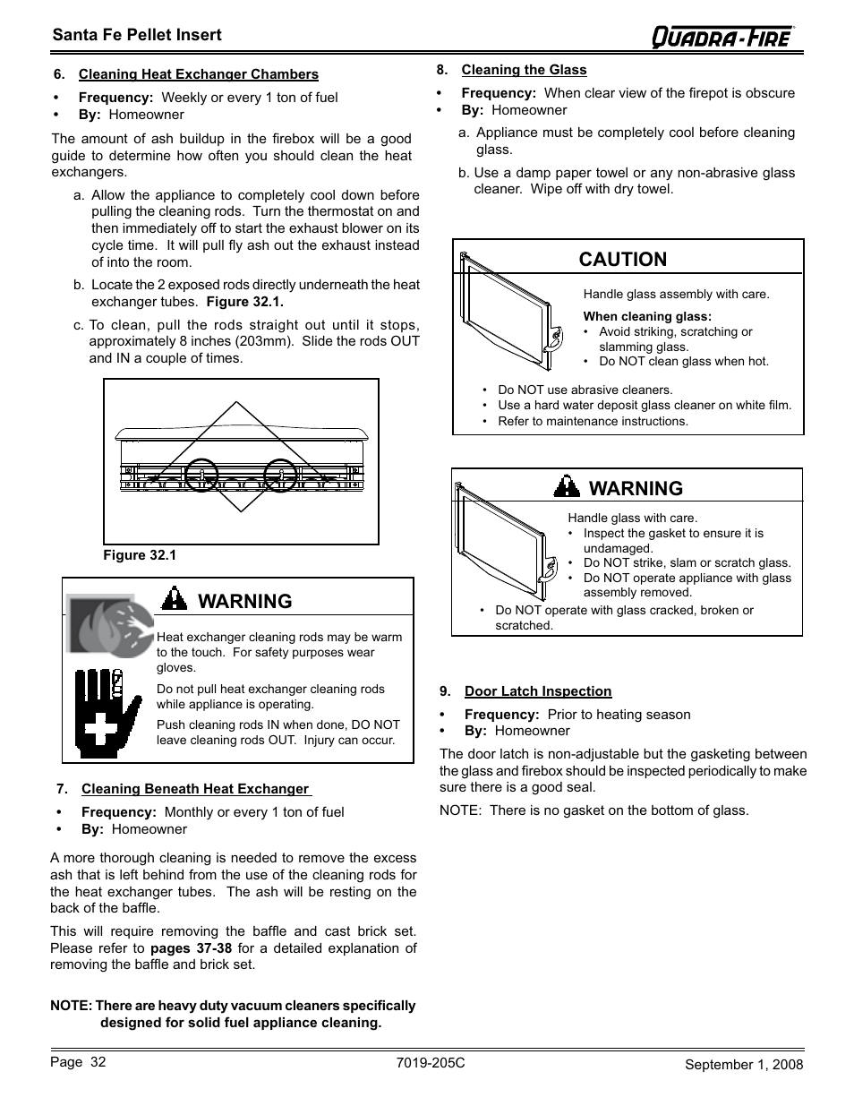 Caution, Warning | Hearth and Home Technologies Santa Fe Pellet Insert SANTAFEI-B User Manual | Page 32 / 52