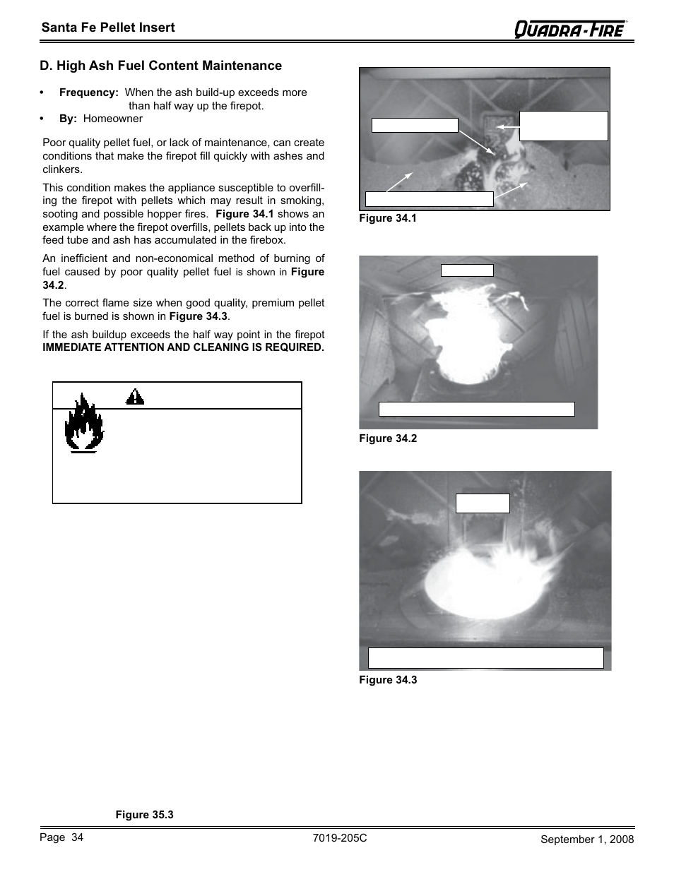 Arning | Hearth and Home Technologies Santa Fe Pellet Insert SANTAFEI-B User Manual | Page 34 / 52