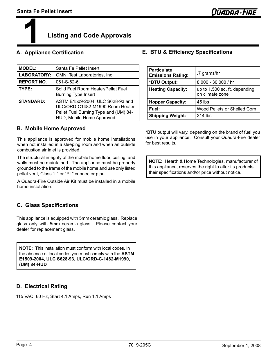 Hearth and Home Technologies Santa Fe Pellet Insert SANTAFEI-B User Manual | Page 4 / 52