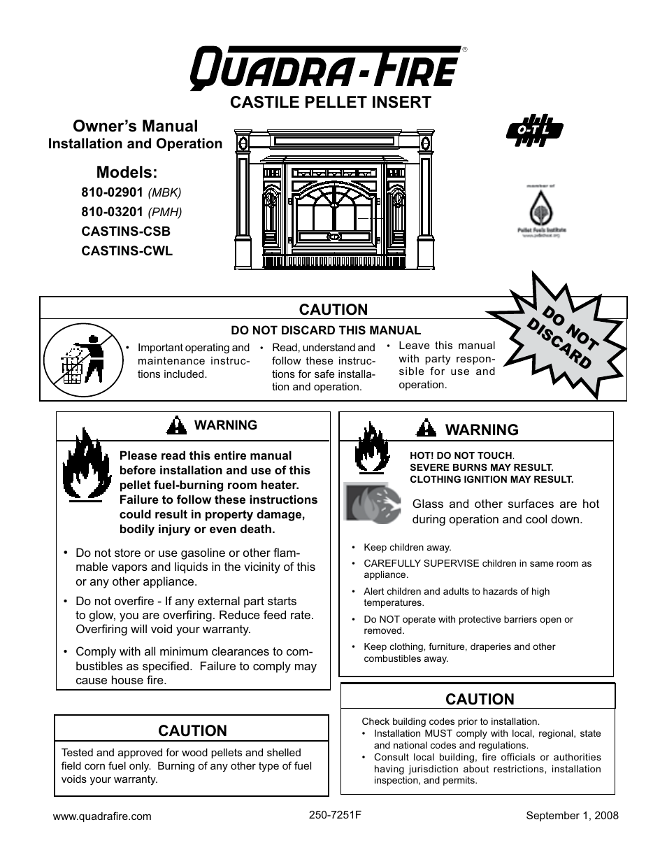 Hearth and Home Technologies Castile Insert Pellet CASTINS-CWL User Manual | 48 pages