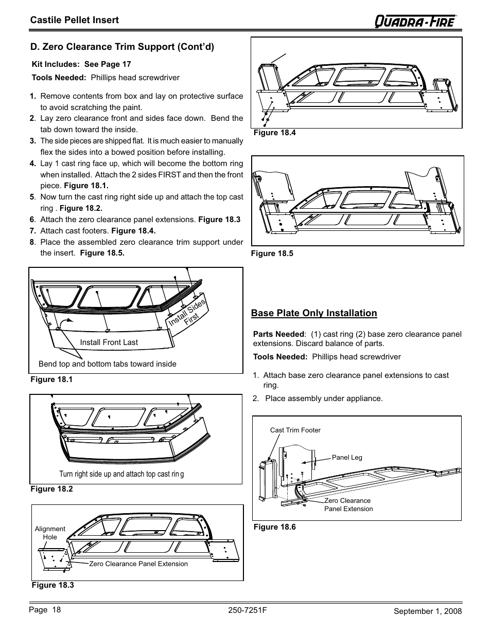Castile pellet insert, Base plate only installation, D. zero clearance trim support (cont’d) | Hearth and Home Technologies Castile Insert Pellet CASTINS-CWL User Manual | Page 18 / 48