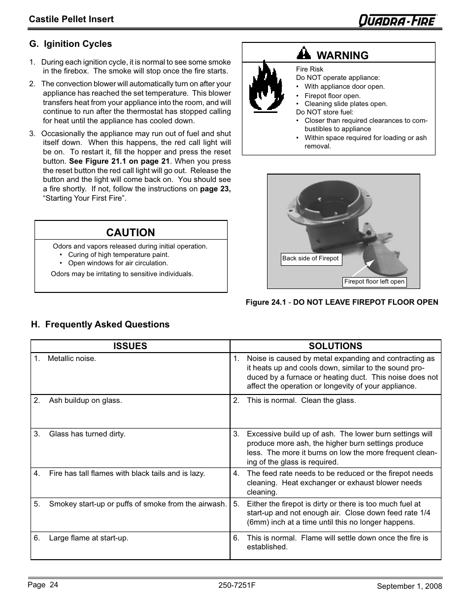 Caution warning | Hearth and Home Technologies Castile Insert Pellet CASTINS-CWL User Manual | Page 24 / 48