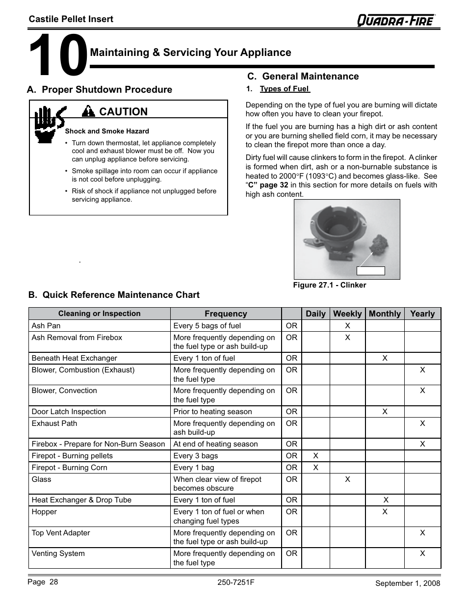 Maintaining & servicing your appliance, Caution | Hearth and Home Technologies Castile Insert Pellet CASTINS-CWL User Manual | Page 28 / 48