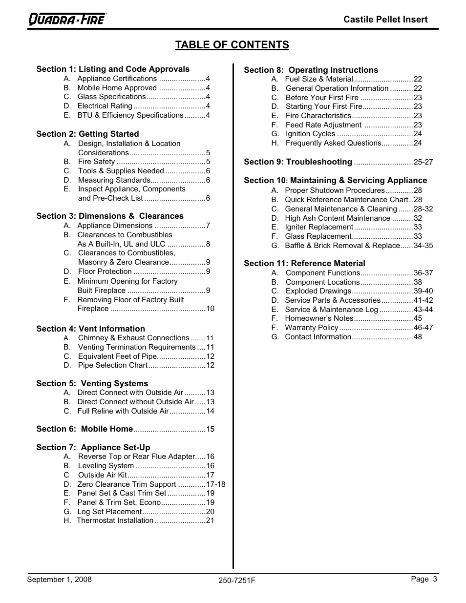 Hearth and Home Technologies Castile Insert Pellet CASTINS-CWL User Manual | Page 3 / 48