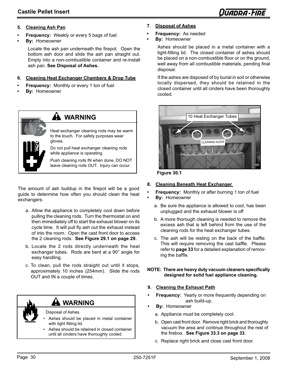 Warning | Hearth and Home Technologies Castile Insert Pellet CASTINS-CWL User Manual | Page 30 / 48