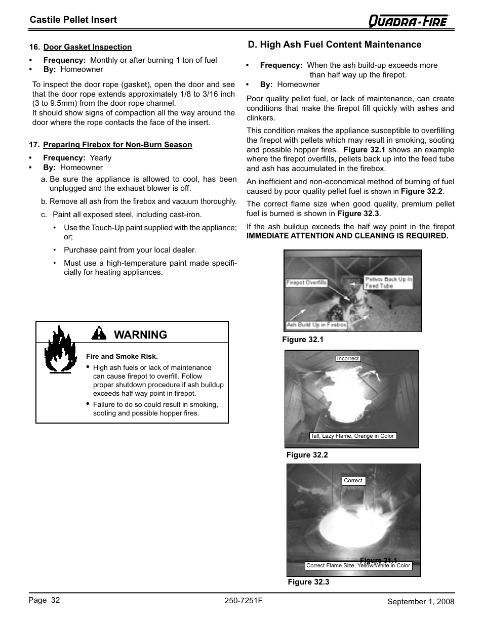 Warning | Hearth and Home Technologies Castile Insert Pellet CASTINS-CWL User Manual | Page 32 / 48