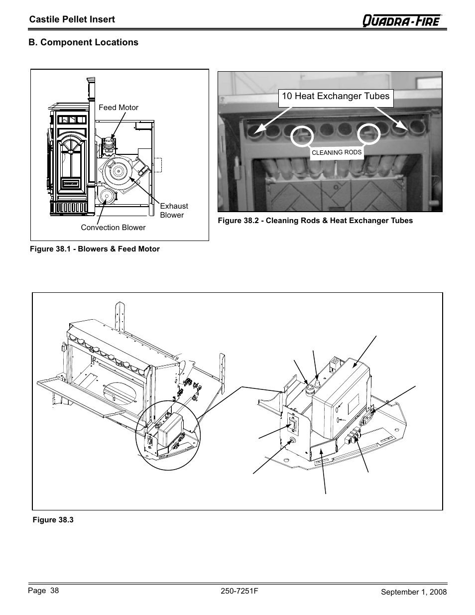 Castile pellet insert b. component locations, 10 heat exchanger tubes | Hearth and Home Technologies Castile Insert Pellet CASTINS-CWL User Manual | Page 38 / 48