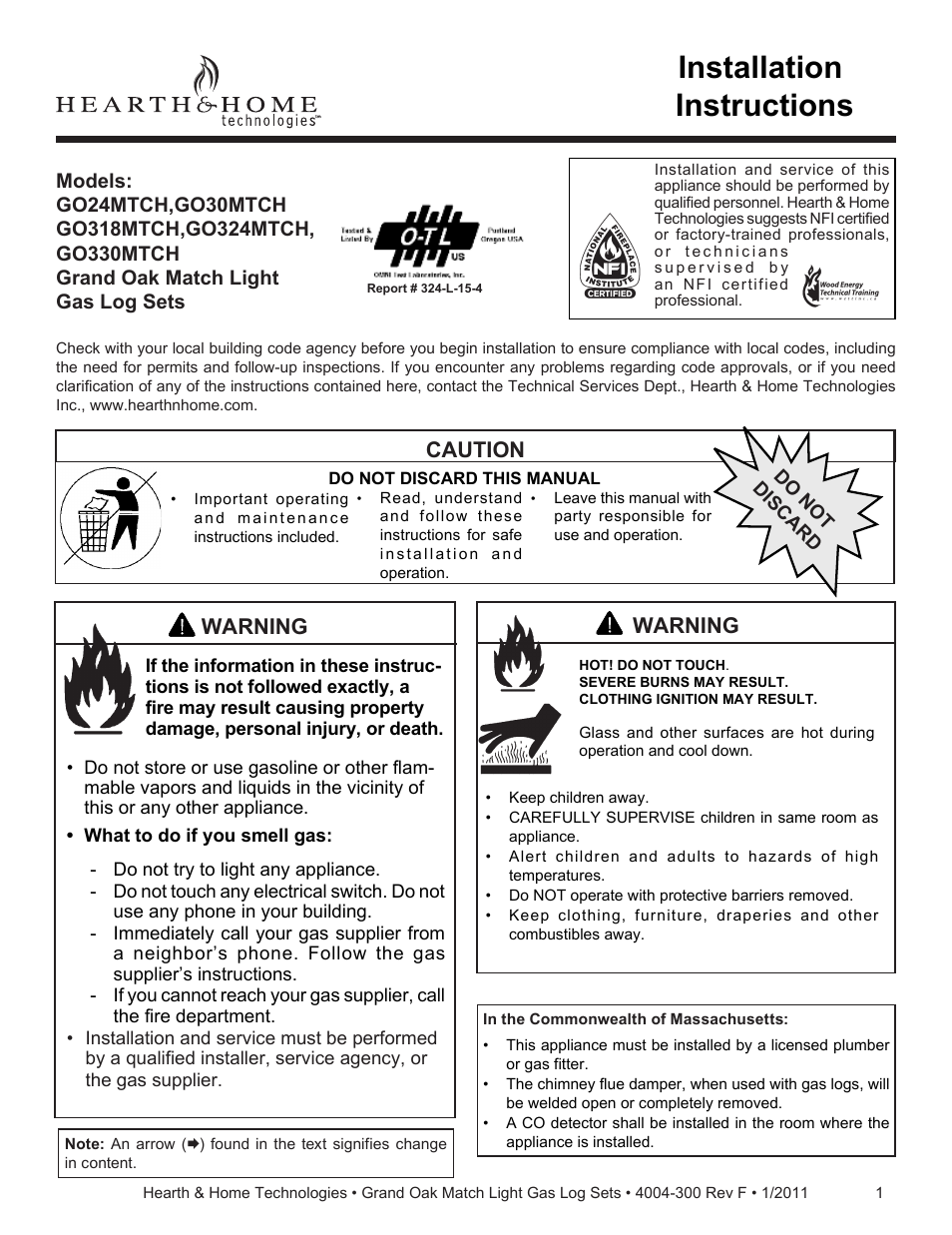 Hearth and Home Technologies GO324MTCH User Manual | 24 pages