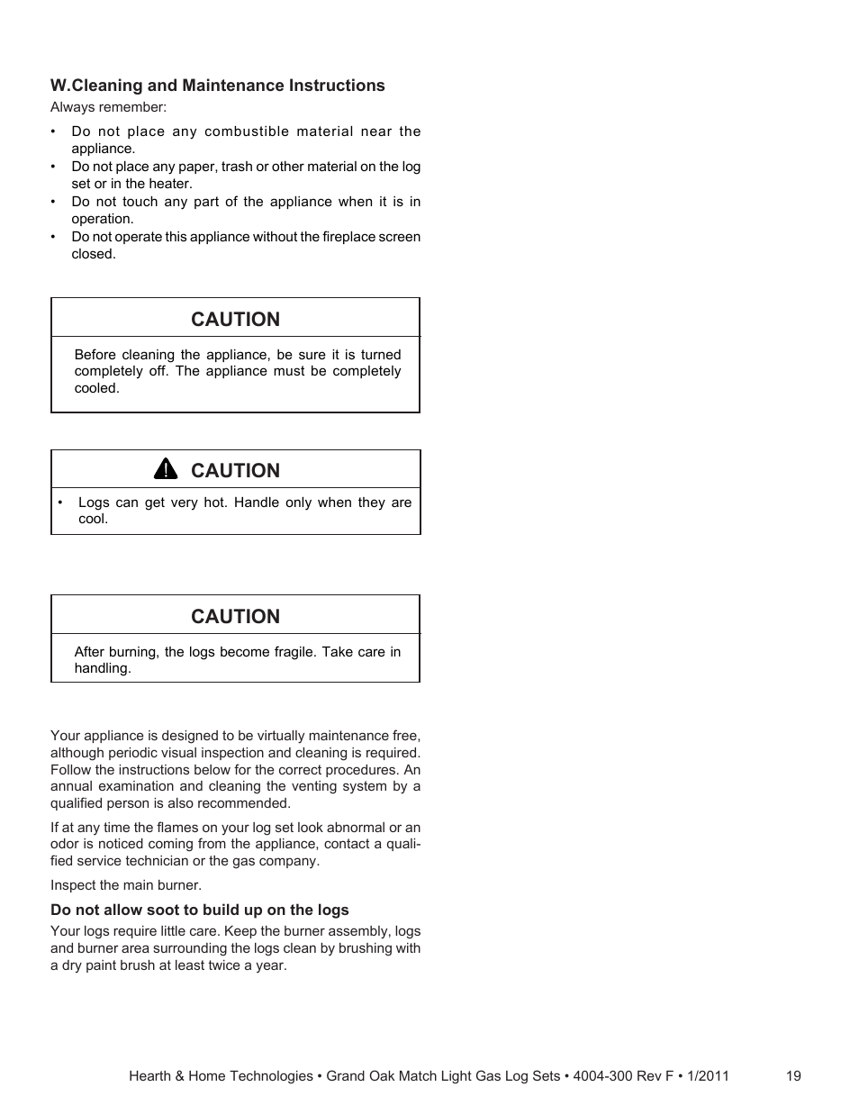 Caution | Hearth and Home Technologies GO324MTCH User Manual | Page 19 / 24