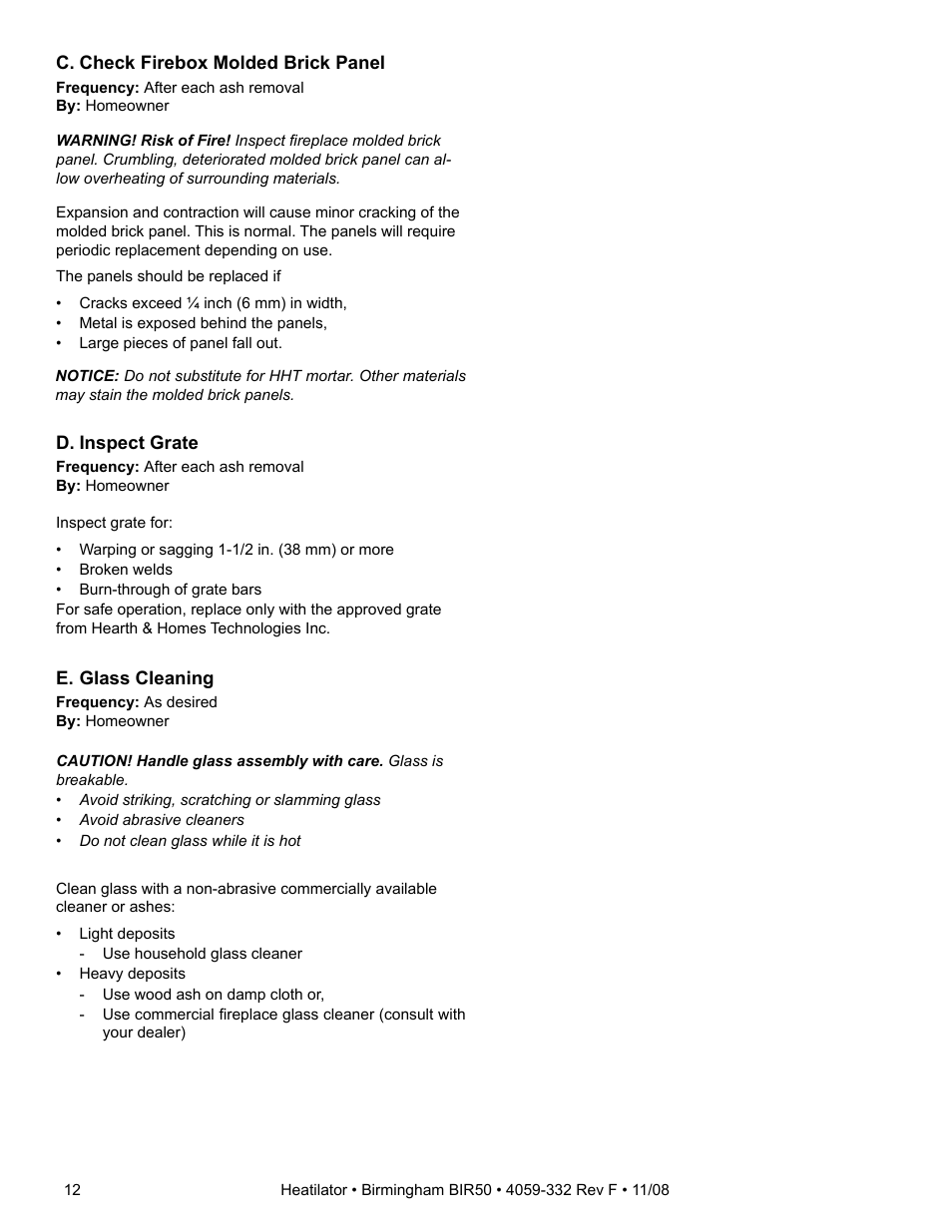 Hearth and Home Technologies BIR50 User Manual | Page 12 / 52