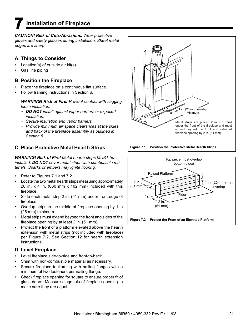 Installation of fireplace | Hearth and Home Technologies BIR50 User Manual | Page 21 / 52