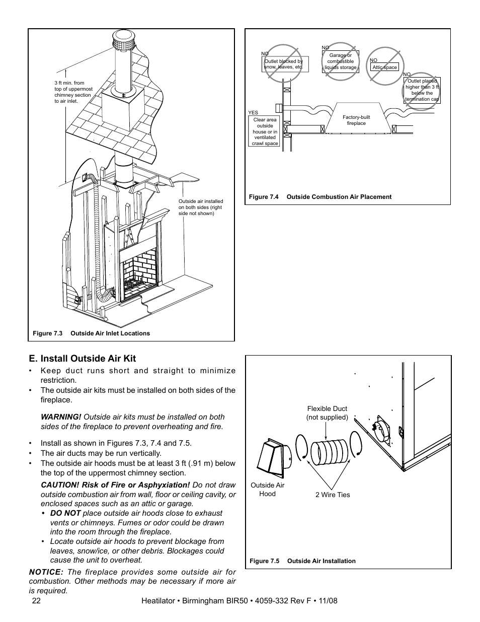 E. install outside air kit | Hearth and Home Technologies BIR50 User Manual | Page 22 / 52