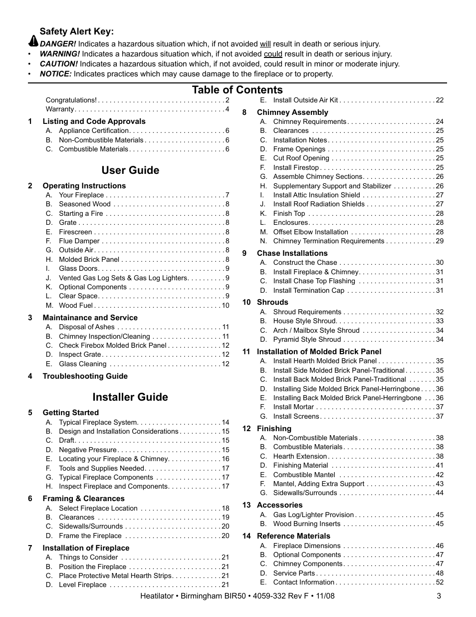 Hearth and Home Technologies BIR50 User Manual | Page 3 / 52