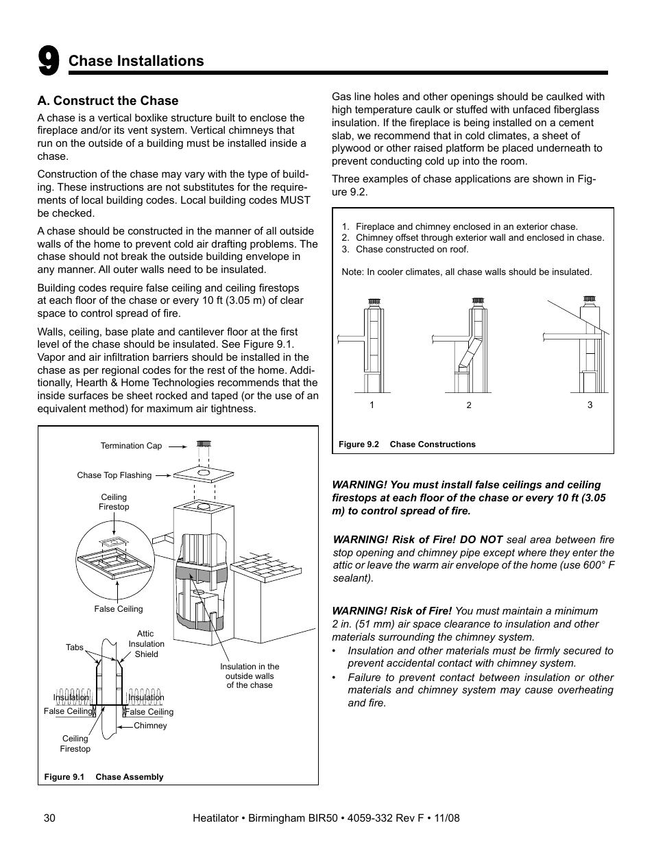 Chase installations | Hearth and Home Technologies BIR50 User Manual | Page 30 / 52