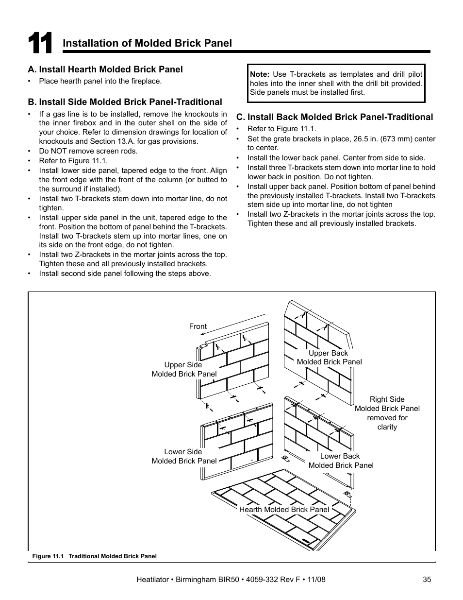 Installation of molded brick panel | Hearth and Home Technologies BIR50 User Manual | Page 35 / 52