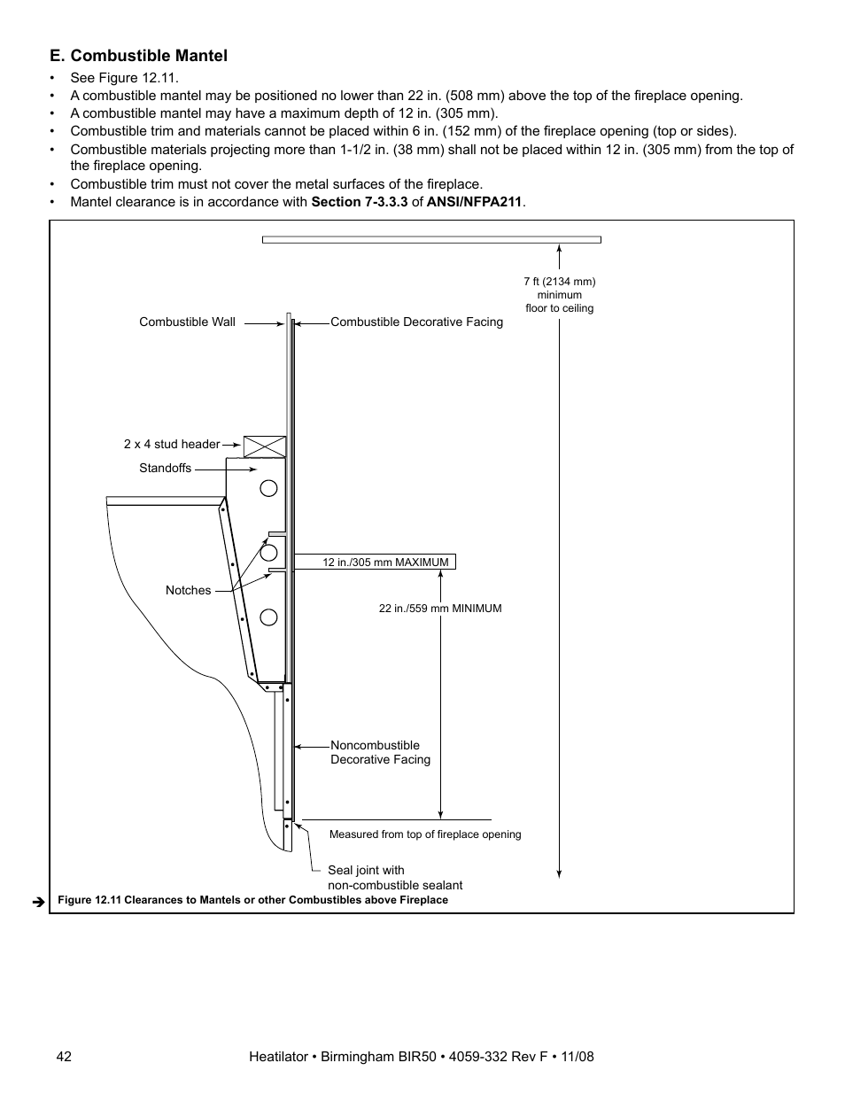 E. combustible mantel | Hearth and Home Technologies BIR50 User Manual | Page 42 / 52