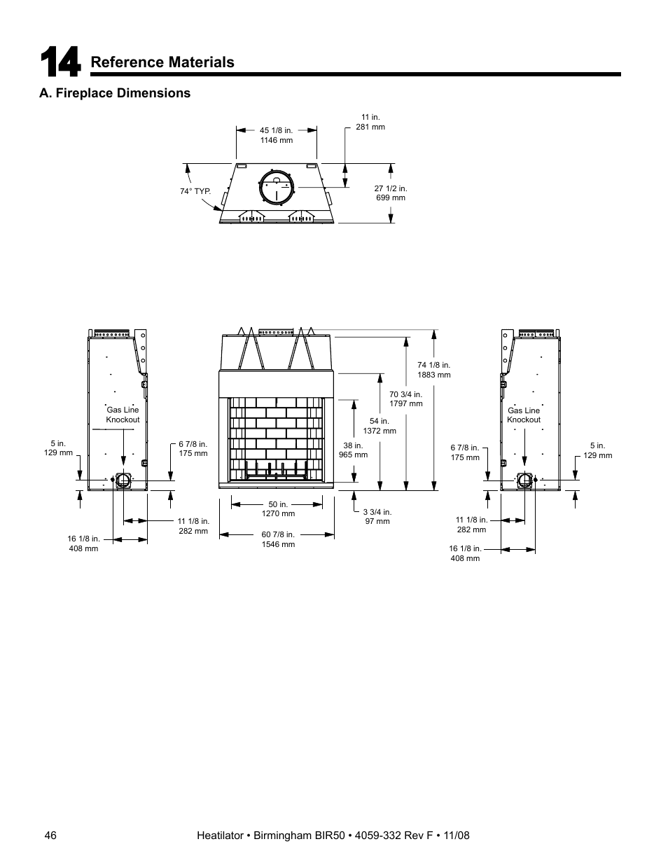 Reference materials, A. fireplace dimensions | Hearth and Home Technologies BIR50 User Manual | Page 46 / 52