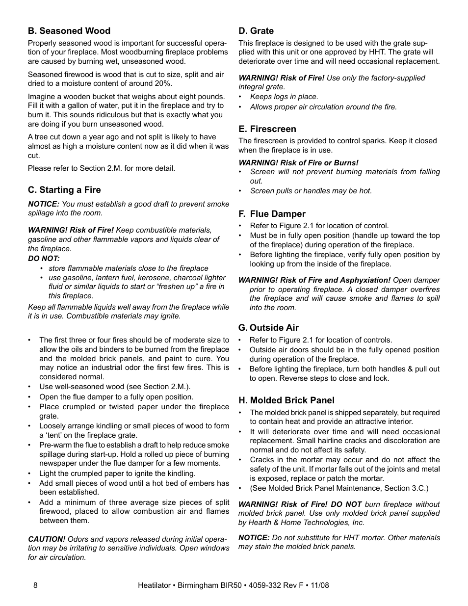 Hearth and Home Technologies BIR50 User Manual | Page 8 / 52