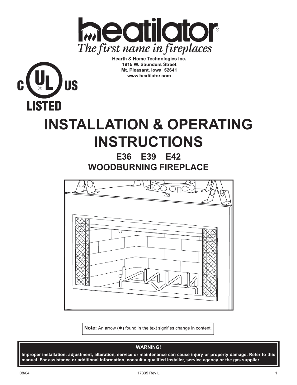 Hearth and Home Technologies E39 User Manual | 32 pages