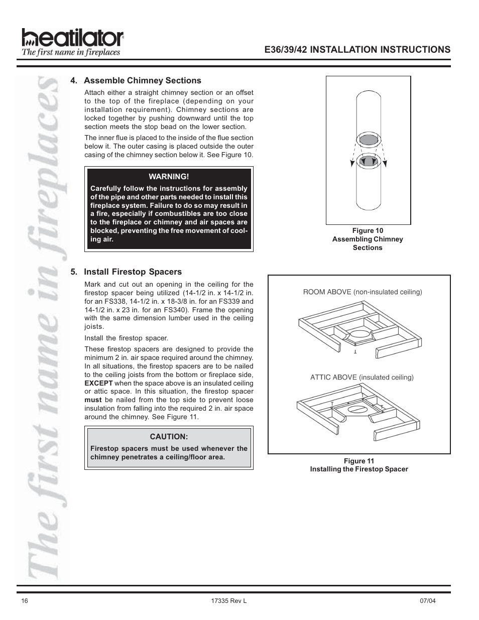 Assembling, Installation | Hearth and Home Technologies E39 User Manual | Page 16 / 32