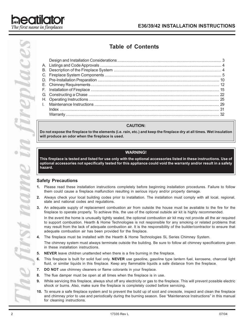 Hearth and Home Technologies E39 User Manual | Page 2 / 32