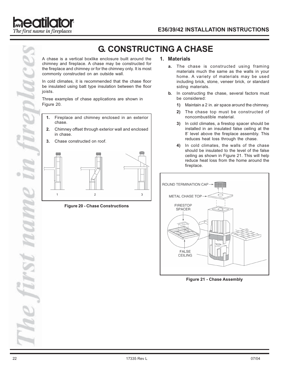 Chase, G. constructing a chase | Hearth and Home Technologies E39 User Manual | Page 22 / 32