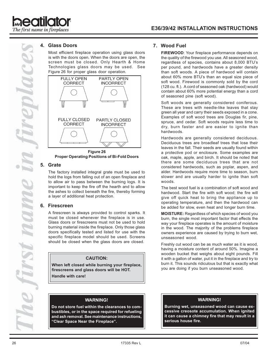 Firescreen, Grate | Hearth and Home Technologies E39 User Manual | Page 26 / 32