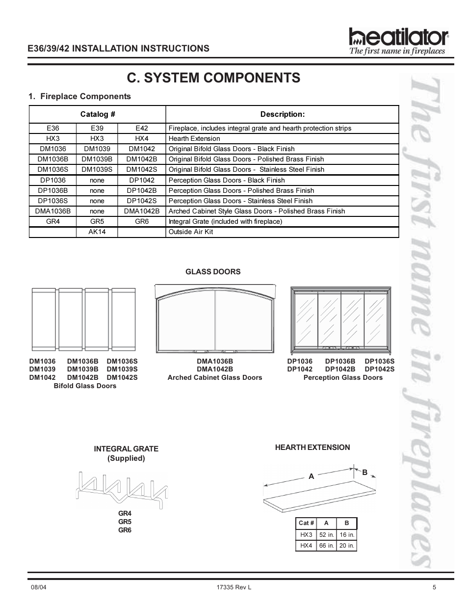 Components, C. system components | Hearth and Home Technologies E39 User Manual | Page 5 / 32