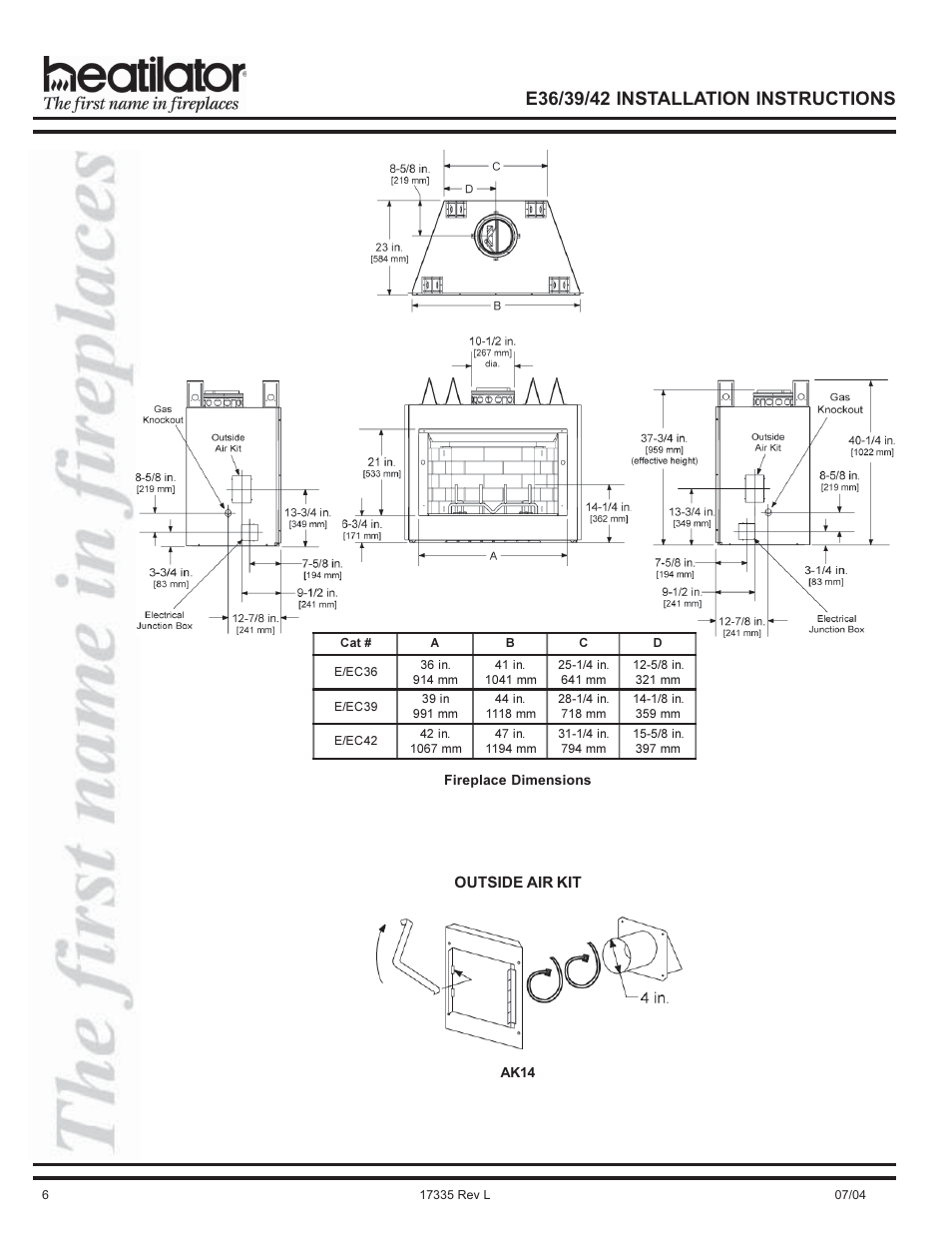 Air kit, Outside air kit | Hearth and Home Technologies E39 User Manual | Page 6 / 32