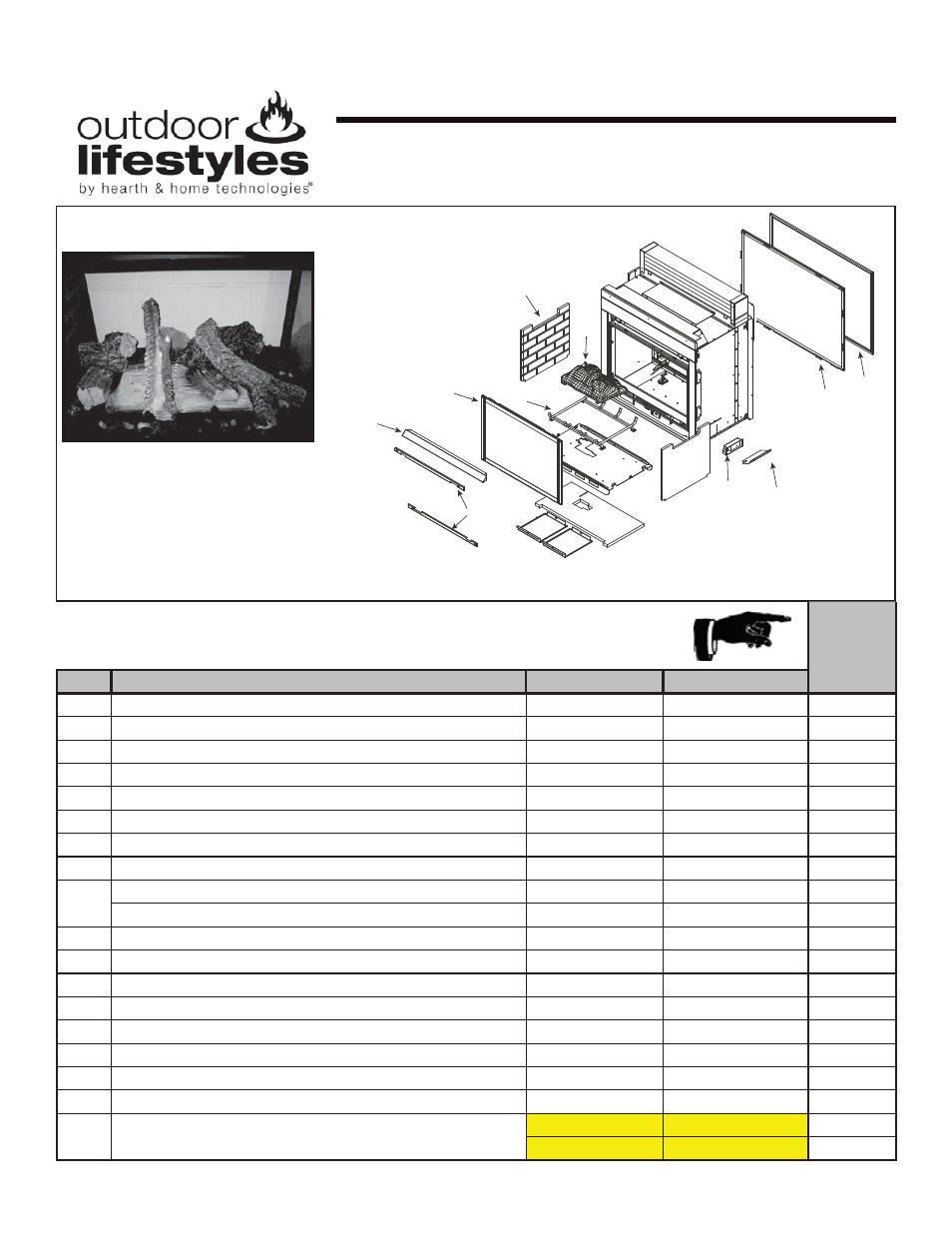 Twilight-ii-b, Service parts, Log set assembly | Stocked in depot, B. service parts | Hearth and Home Technologies TWILIGHT-II-B User Manual | Page 41 / 44