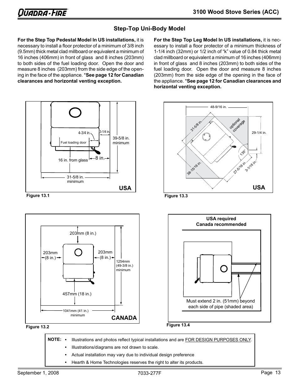 3100 wood stove series (acc), Step-top uni-body model, Usa canada | Hearth and Home Technologies 31ST-ACC User Manual | Page 13 / 48