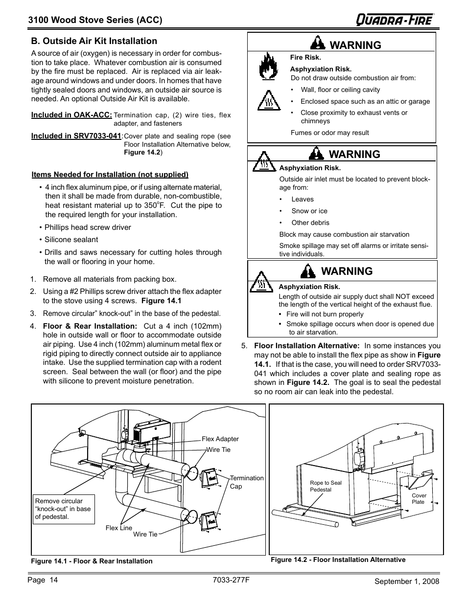 Warning | Hearth and Home Technologies 31ST-ACC User Manual | Page 14 / 48