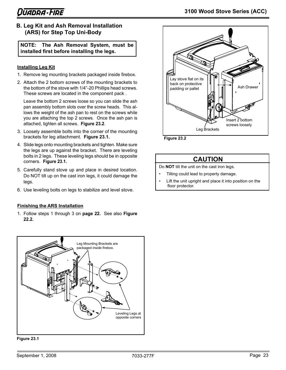 Caution, 3100 wood stove series (acc) | Hearth and Home Technologies 31ST-ACC User Manual | Page 23 / 48