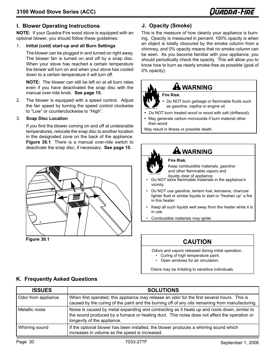 Warning, Caution | Hearth and Home Technologies 31ST-ACC User Manual | Page 30 / 48